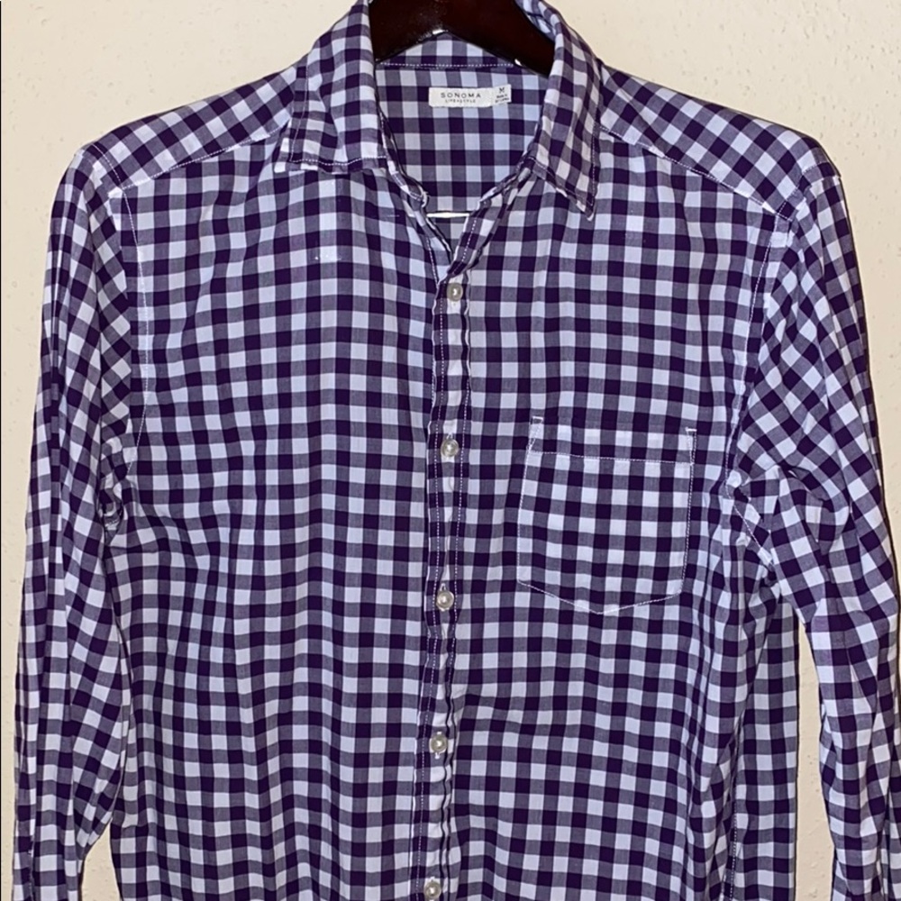 Men’s Sonoma Purple Plaid Dress Shirt Medium